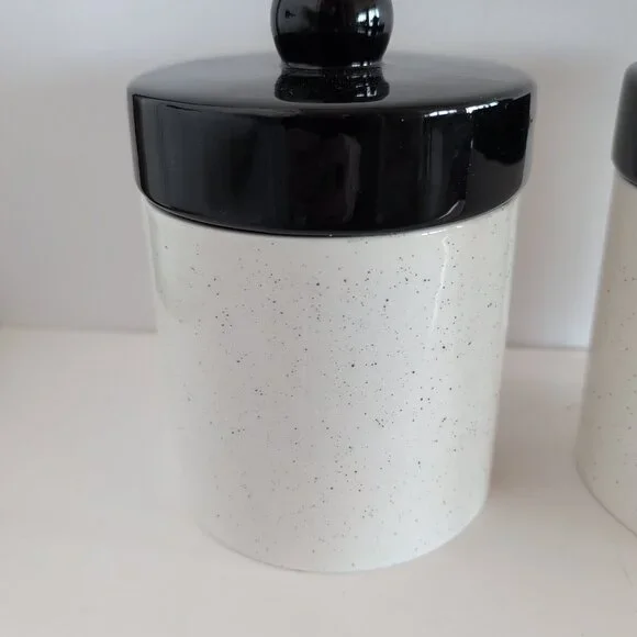 New Ceramic 7" Tall White And Black Speckled Canisters Food Storage With Lids - Picture 3 of 8